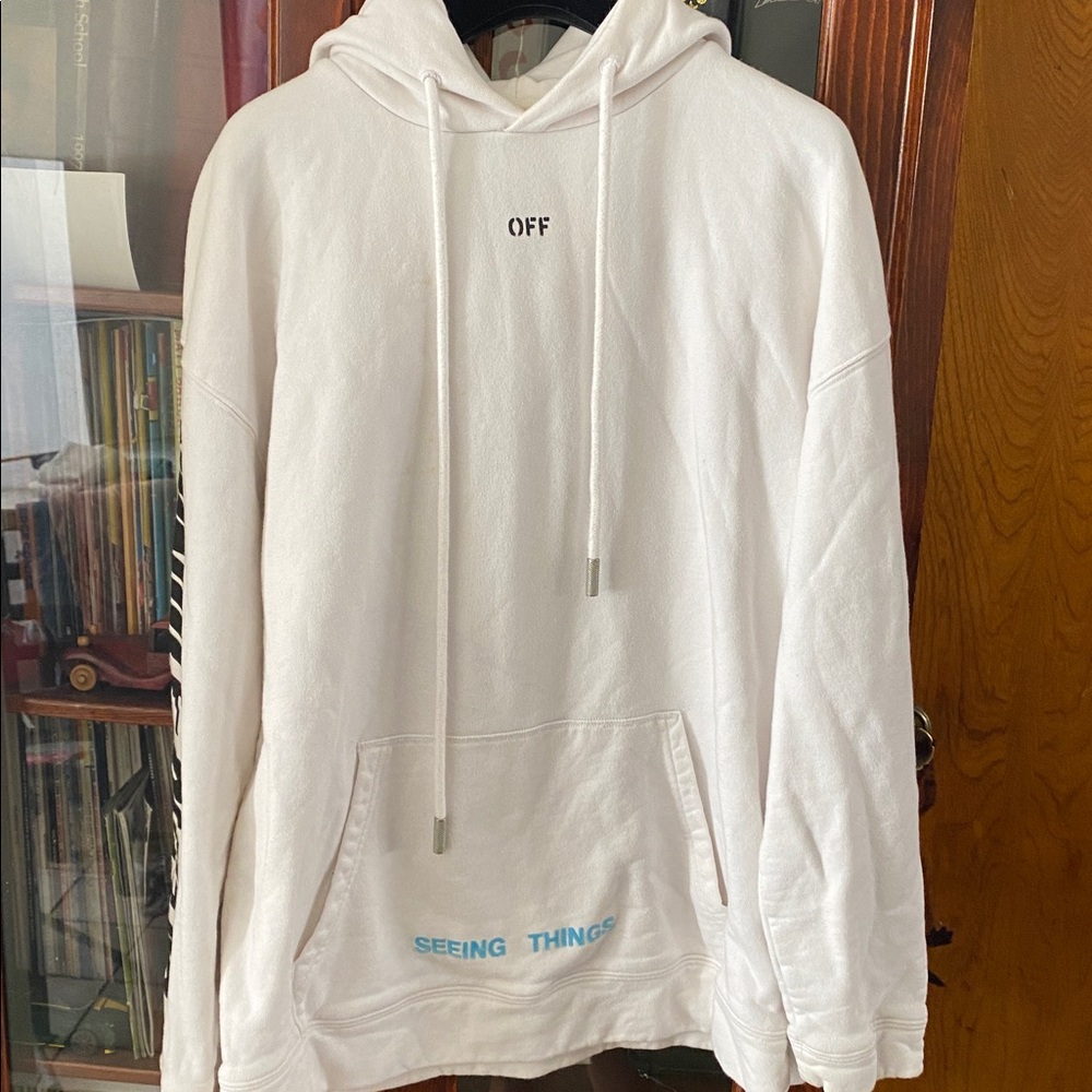 Off White Virgil Abloh Graphic Unisex Hoodie - White and Orange XS - Picture 7 of 17